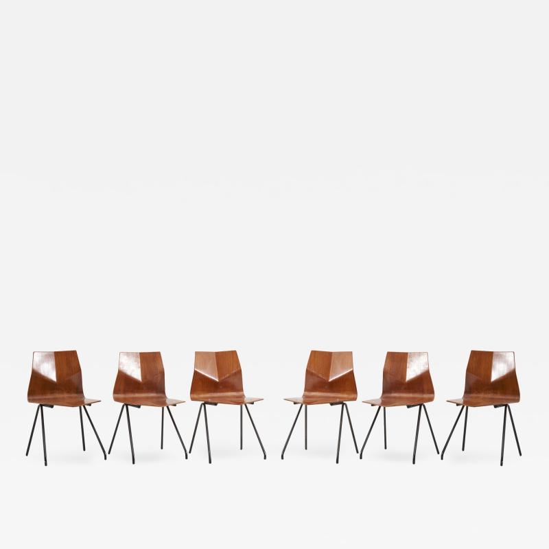 Ren Jean Caillette Set of 6 Plywood Dining Chairs by Ren Jean Caillette for Steiner France 1958