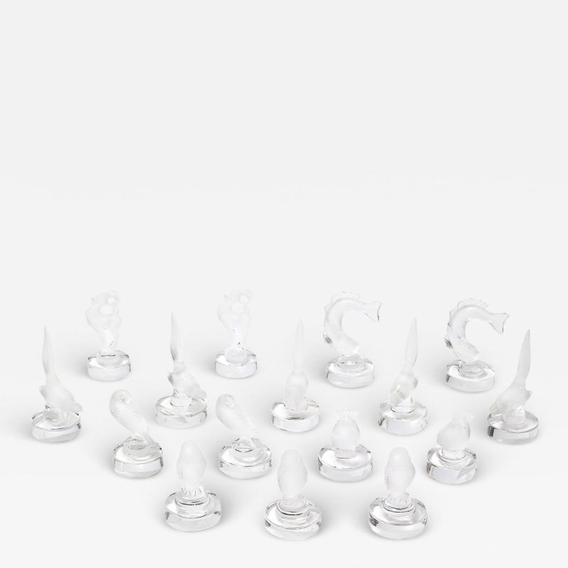 Ren Lalique Lalique Co 16 Art Deco Sculptural Fauna Place Card Holders in Frosted Glass Signed Lalique