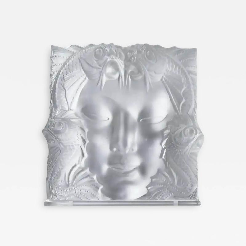 Ren Lalique Lalique Co Acrylic Plaque on Stand After Laliques Masque de Femme 