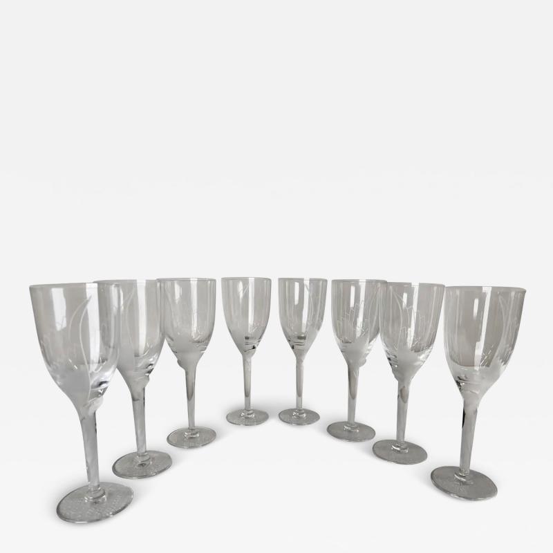 Ren Lalique Lalique Co Art Deco Lalique Champagne glasses or flutes with angel Model 13645 Set of 8