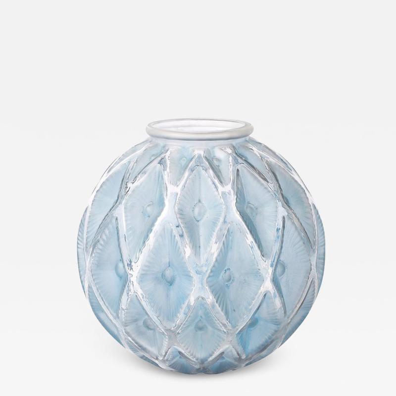 Ren Lalique Lalique Co Art Deco Smoked Cerulean Hue Frosted and Transparent Glass Vase signed Lalique