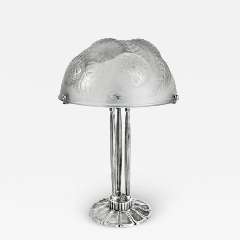 Ren Lalique Lalique Co French Art Deco Table Lamp Signed by R Lalique Dahlias 
