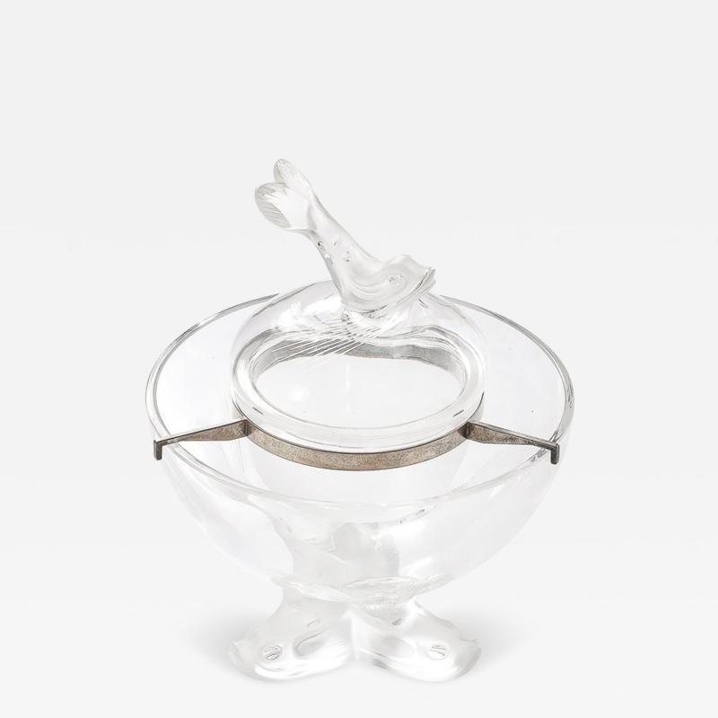 Ren Lalique Lalique Co Mid Century Modernist Igor Pattern Crystal Caviar Serving Bowl signed Lalique