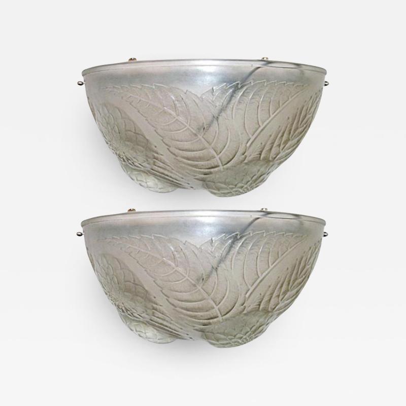 Ren Lalique Lalique Co Pair of Lalique Dahlias Art Deco Wall Sconces