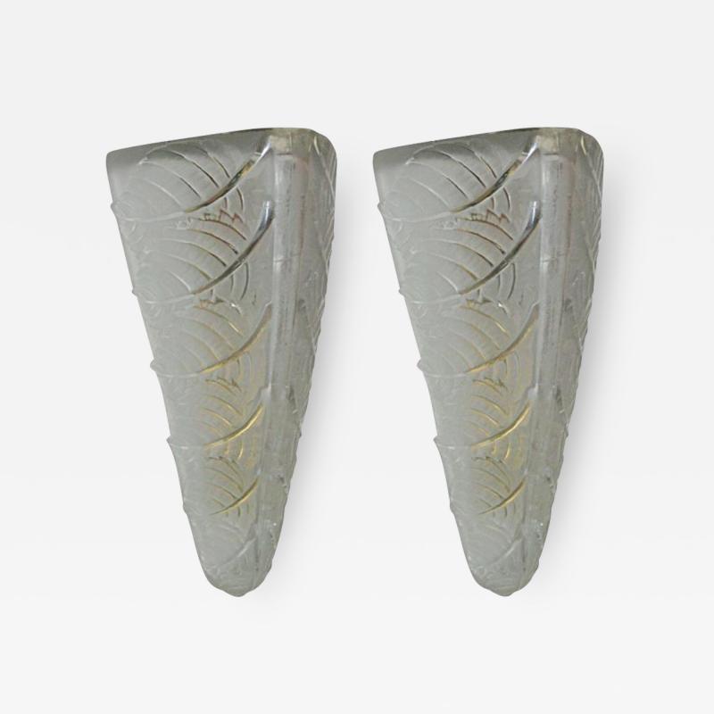 Ren Lalique Lalique Co Pair of Noisetier Art Deco Wall Sconces by Rene Lalique