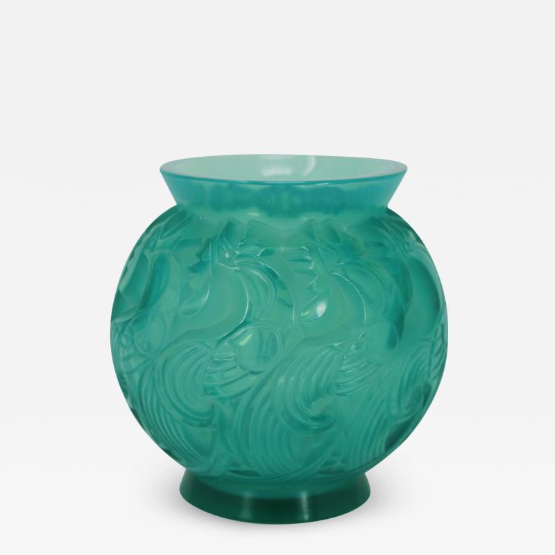 Ren Lalique Lalique Co Rene Lalique Opalescent Mint Coloured Glass Le Mans Vase