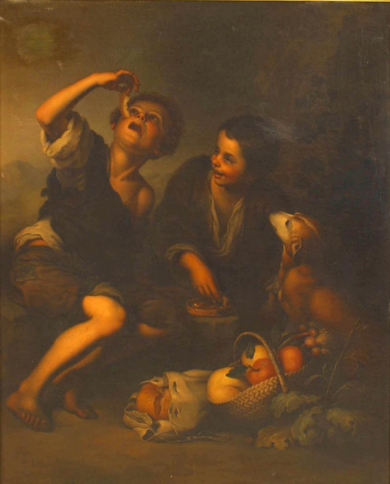 Renaissance Oil Painting of Boys and Dog