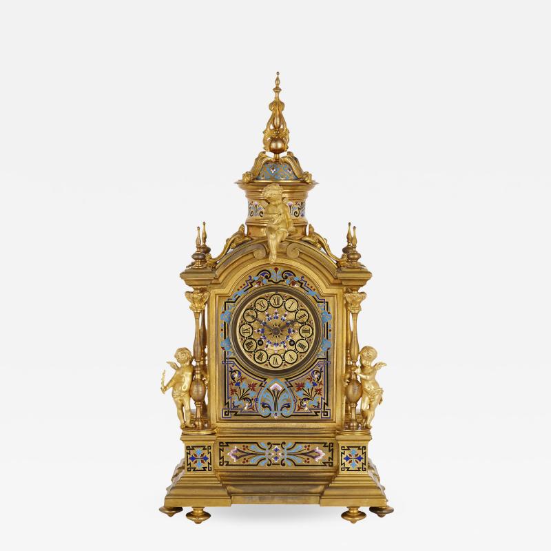 Renaissance Revival enamel and gilt bronze mantel clock