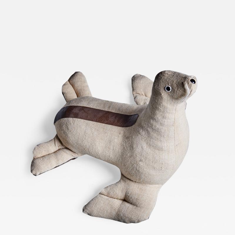 Renate M ller Rare Leather and Jute Therapeutic Toy Seal by Renate Muller