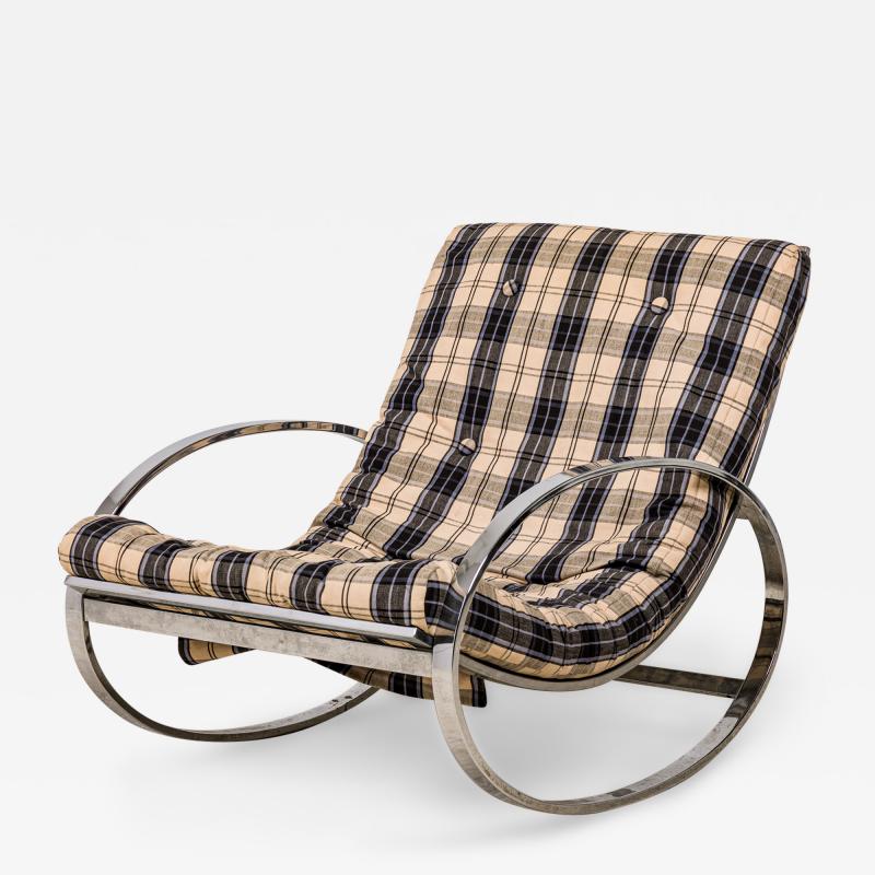 Renato Zevi Renato Zevi ItalianEllipse Chrome and Plaid FabricRocking Chair
