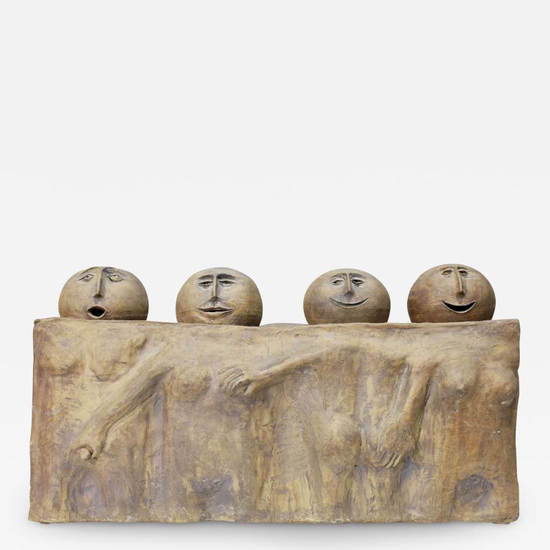 Rene Brancusi Large Ceramic Sculpture of Four Round Heads on Singular Base