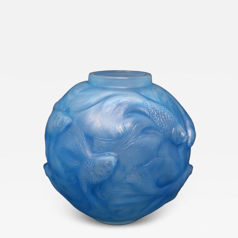 Rene Lalique Opalescent Glass Blue Stained Formose Vase
