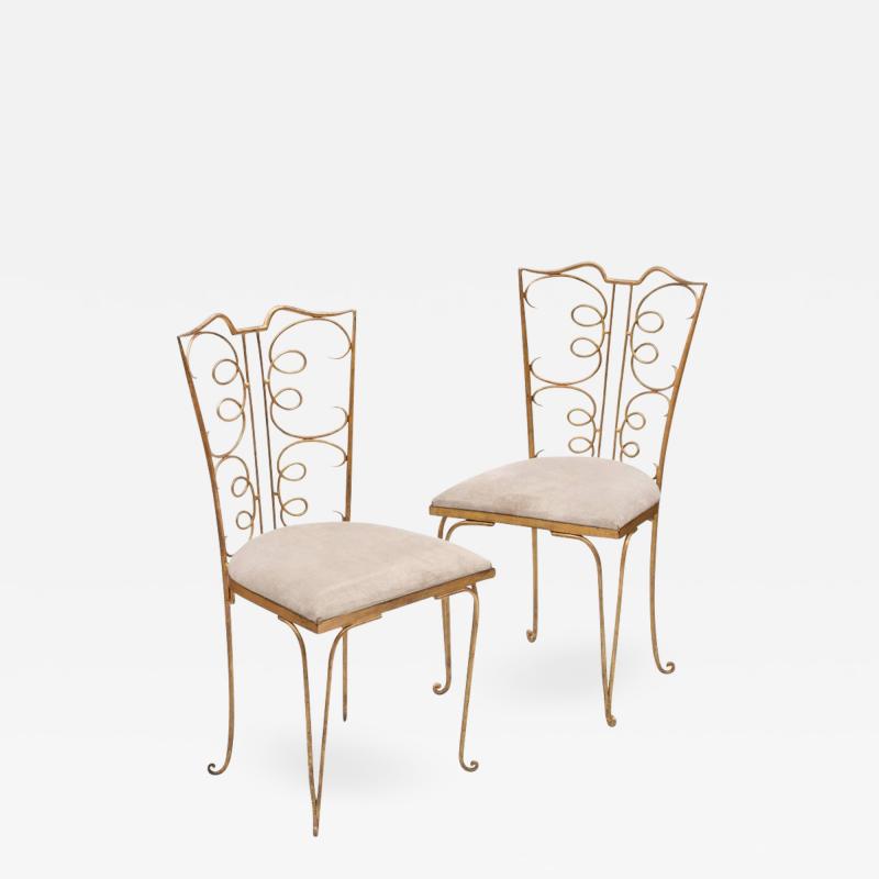 Rene Prou French 1940s Gilt Side Chairs