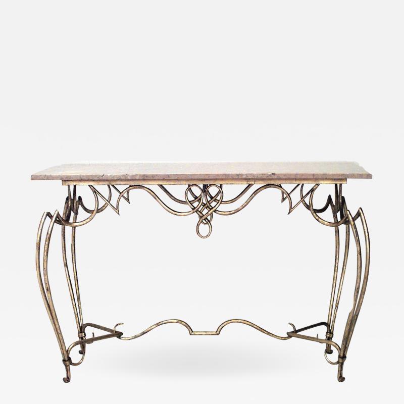 Rene Prou French Rene Prou Iron and Marble Top Center Table