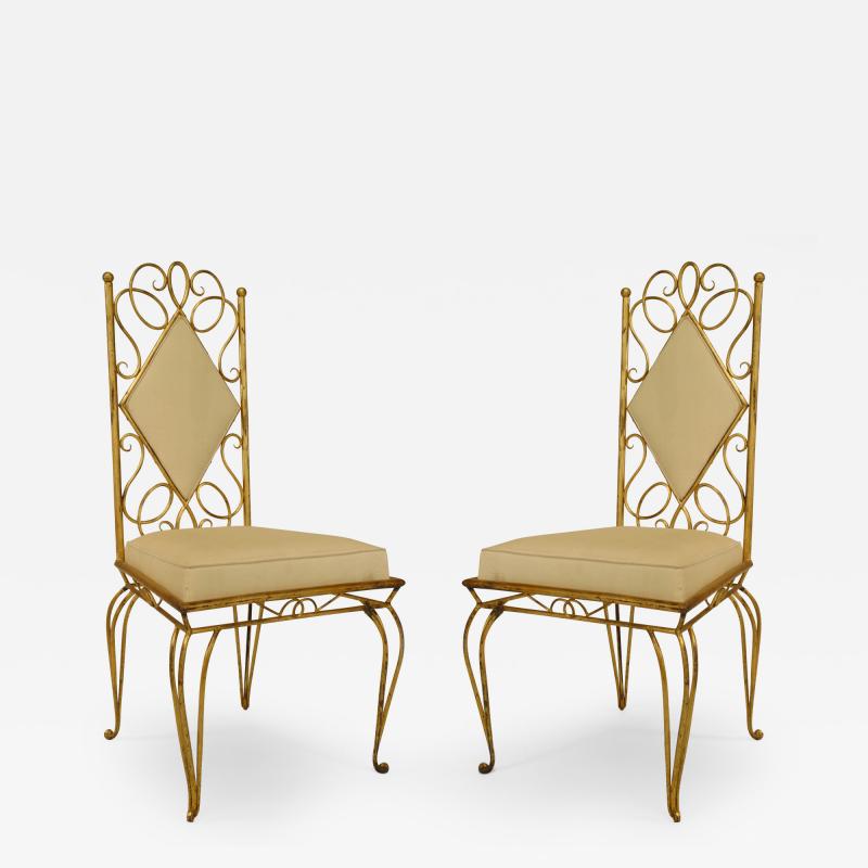 Rene Prou Pair of French 1940s Gilt Metal Side Chairs