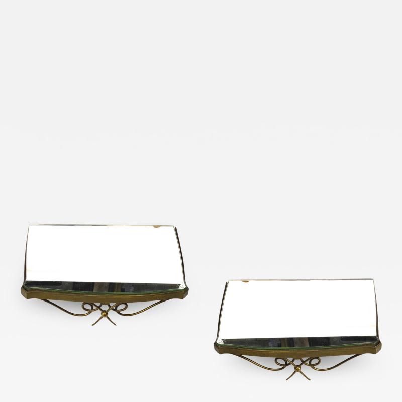 Rene Prou rene prou charming pair of mirrored gold bronze shelves or bedside