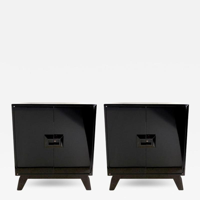 Renzo Rutili Pair of Renzo Rutili Italian Black Lacquer Modern Cabinets