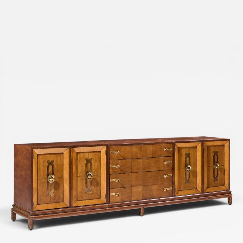 Renzo Rutili Renzo Rutili for Johnson Furniture Mid Century Walnut and Brass Credenza