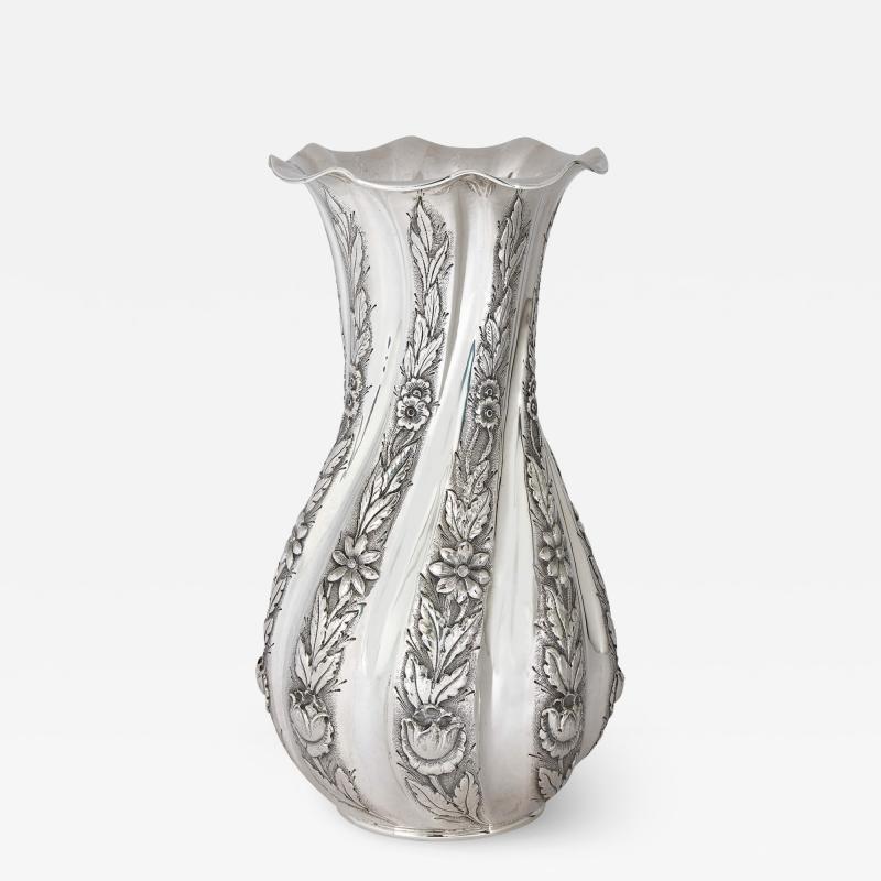 Repousse Peruvian silver bouquet vase