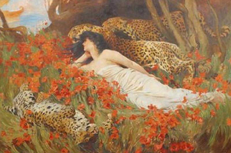 Reproduction Of Arthur Wardle Portrait Lady With Leopards