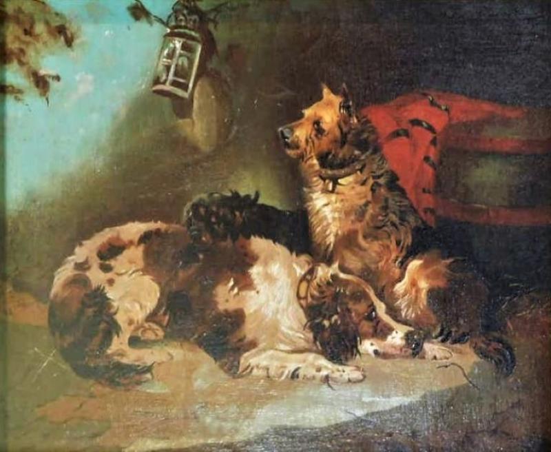 Resting Terriers Oil Painting on Canvas British School of Sporting Art