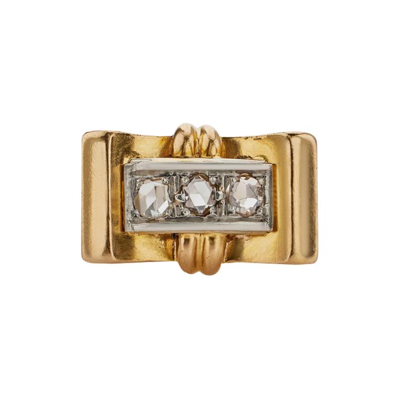 Retro 18K Gold and Rose cut Diamond Ring