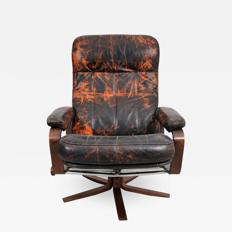 Retro Danish Leather Swivel Lounge Chair