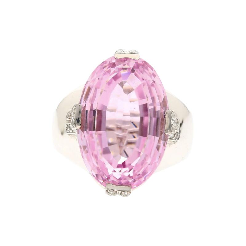 Retro Inspired 20 76 Carat Kunzite Ring in 18K White Gold with 0 66 CTW