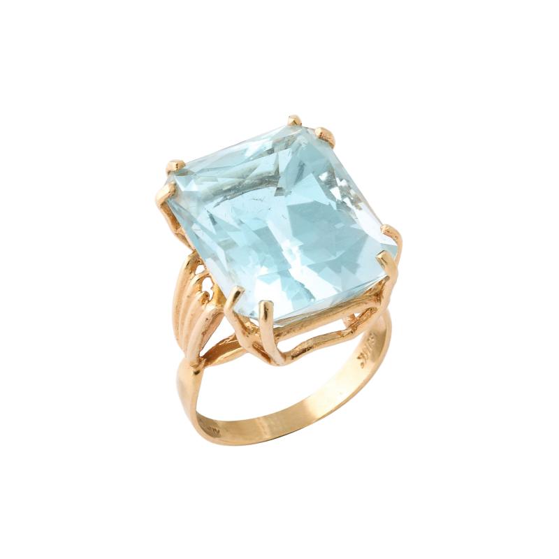 Retro Natural Aquamarine Ring 14K