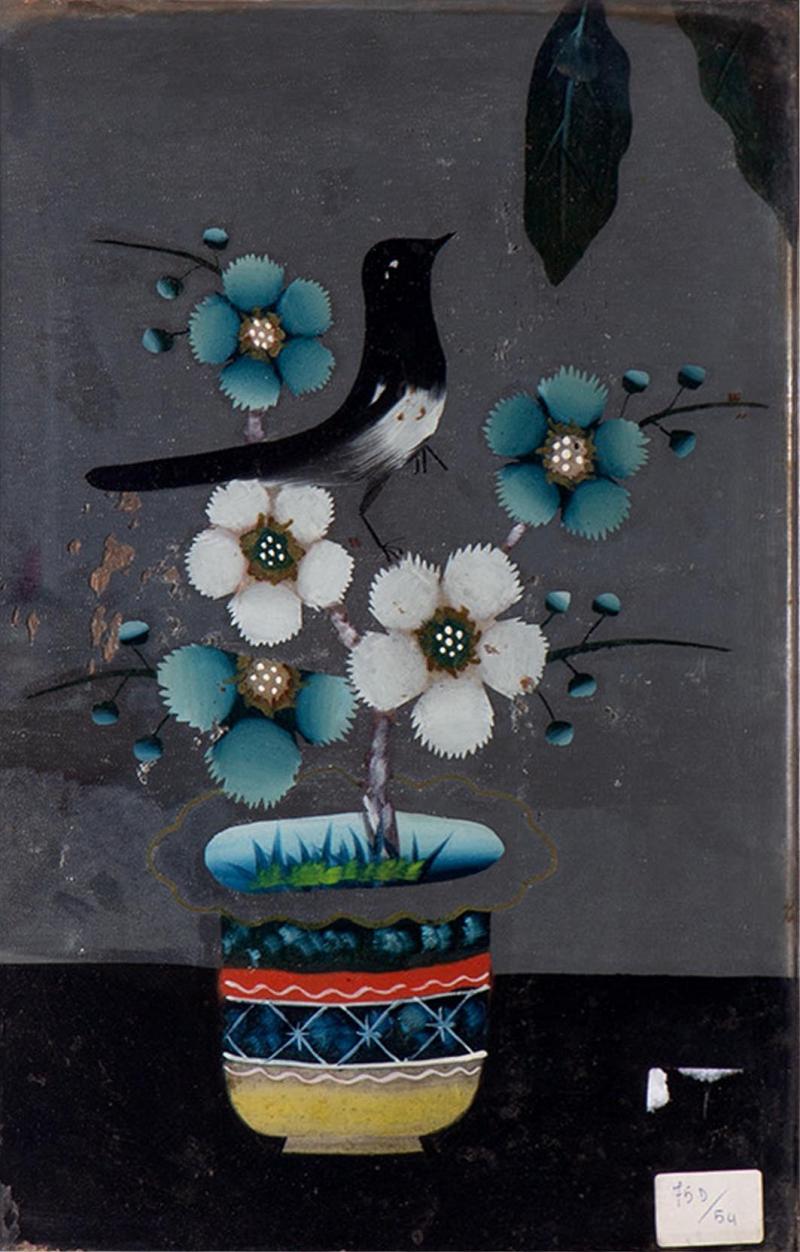 Reverse Glass Painting with Bird