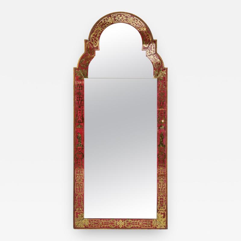 Reverse Painted Verre Eglomise Mirror in the Queen Anne Manner