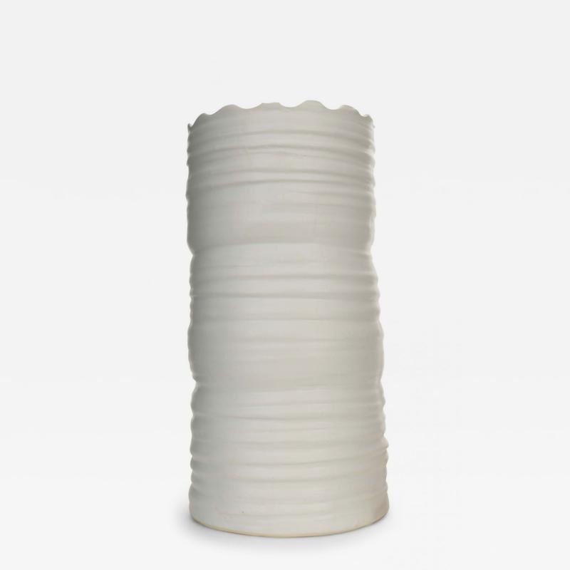 Ribbed White Ceramic Vase