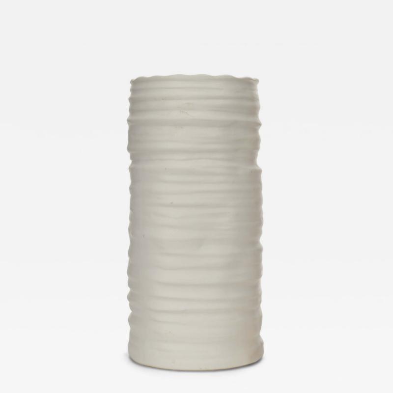 Ribbed White Ceramic Vase