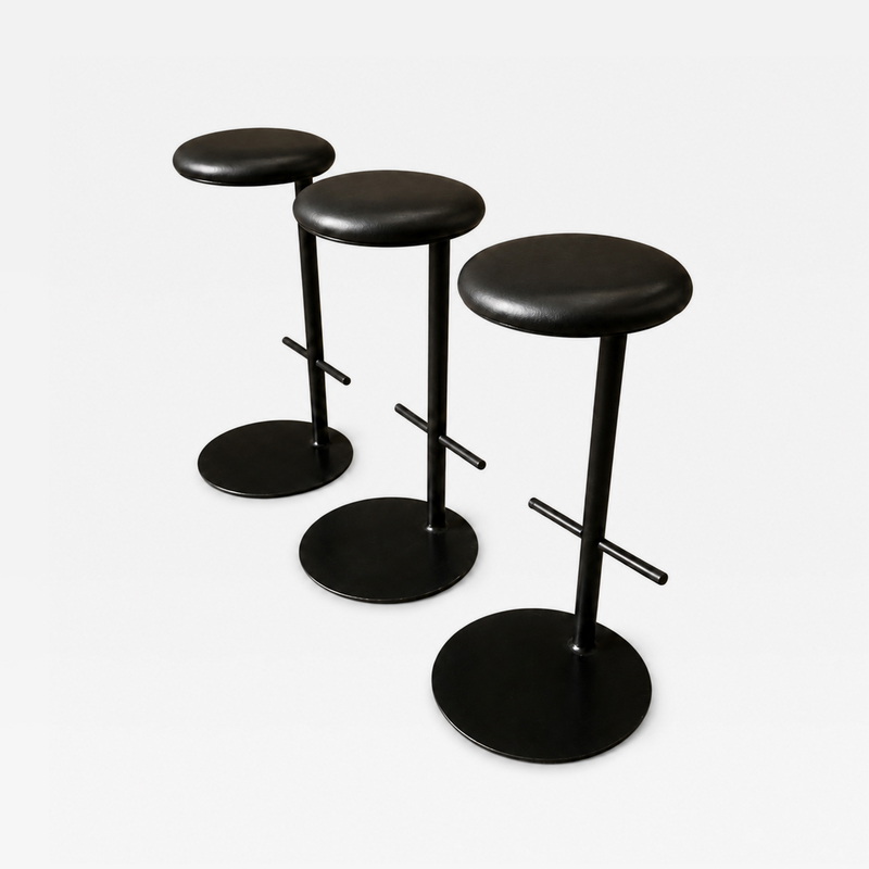 Ricardo Fasanello Ricardo Fasanello Ciranda Bar Stools in Black Steel Leather Set of Three