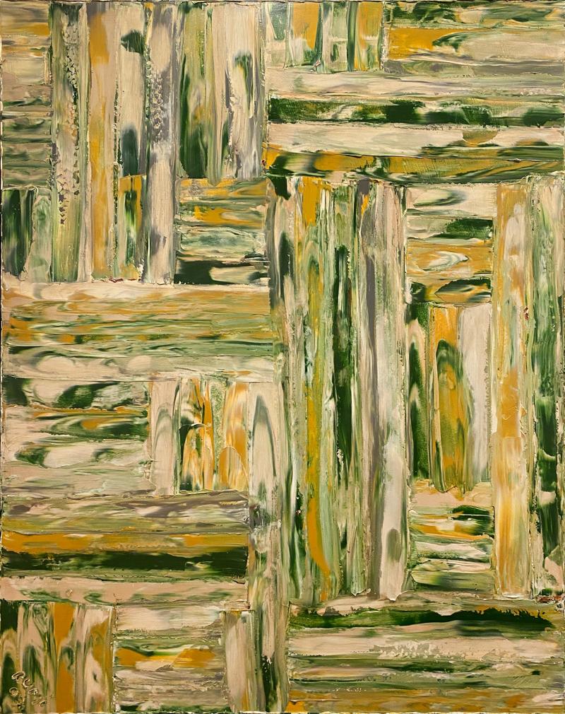 Ricardo Rumi Framed Abstract Oil Painting titled Green Umber 2008 