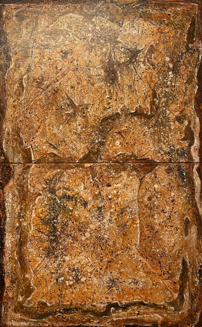 Ricardo Rumi Framed Abstract Oil on Canvas titled Fossil Diptych 