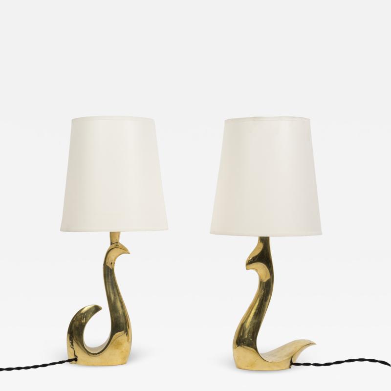 Riccardo Scarpa Pair of bronze male and female birds lamps by Riccardo Scarpa