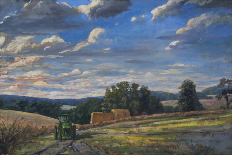 Richard Barnard Chalfant Green Tractor Oil on Canvas by Richard Chalfant