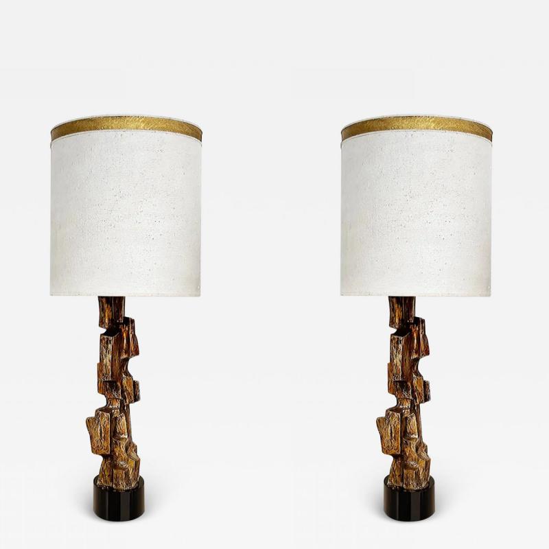 Richard Barr Monumental Tall Richard Barr Brutalist Laurel Table Lamps Restored Pair