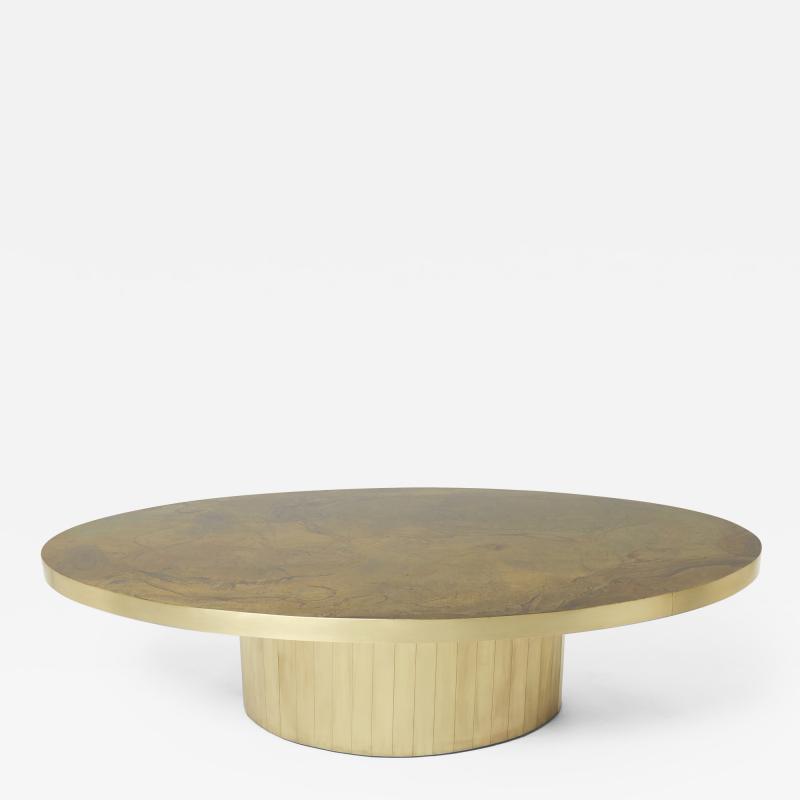 Richard Esabelle Faure Large oval Isabelle and Richard Faure oxidized brass coffee table 1970s