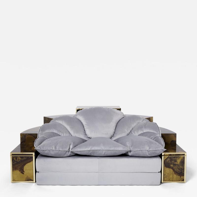 Richard Esabelle Faure Unique Isabelle Richard Faure oxidized brass velvet sofa bed 1970s