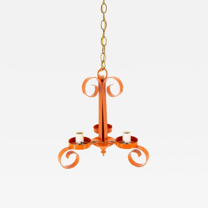 Richard Essig Mid Century Orange Pop Art 3 Light Chandelier