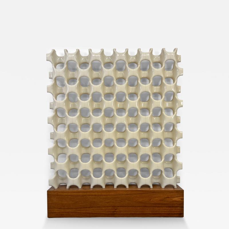 Richard Harvey Patinated Sculpta Grille Bones Screen on Walnut Base by Richard Harvey 1960s
