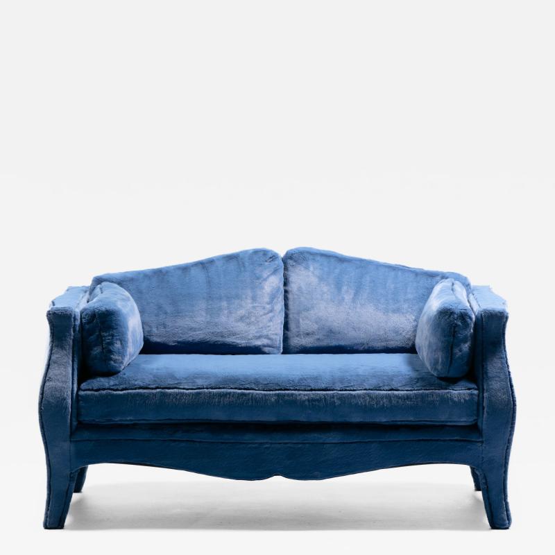 Richard Himmel Richard Himmel Lutece Collection Bomb Settee in Sapphire Blue Faux Fur c 1970