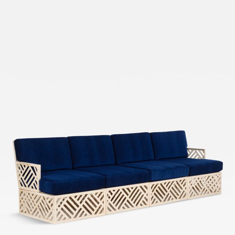 Richard L Sandfort Aluminum Outdoor Sectional Beta Blue Holly Hunt Fabric 1950