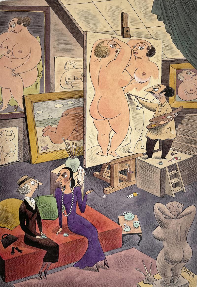 Richard Lippincott Denison Taylor Artist Painting Nude Women in Artist Studio Perhaps Playboy Cartoon