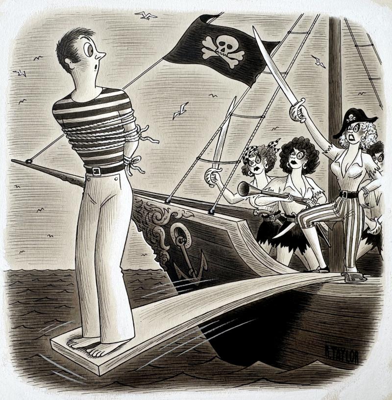 Richard Lippincott Denison Taylor Male Chauvinist Get His Due Walking the Plank Original Artwork Original Artwork