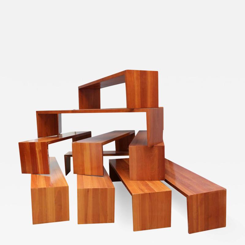 Richard Peduzzi 9 French 1980s Solid Cherry Benches by Richard Peduzzi