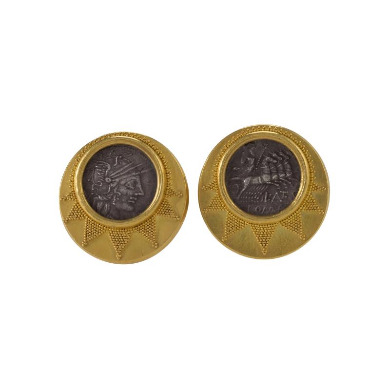 Richard Tang Richard Tang 22K Granulated Gold Roman Coin Clip Earrings