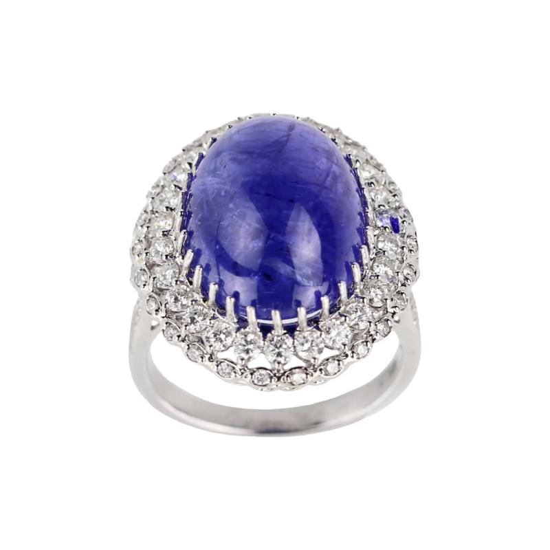 Ring In 18k White Gold With Natural Tanzanite And Diamonds